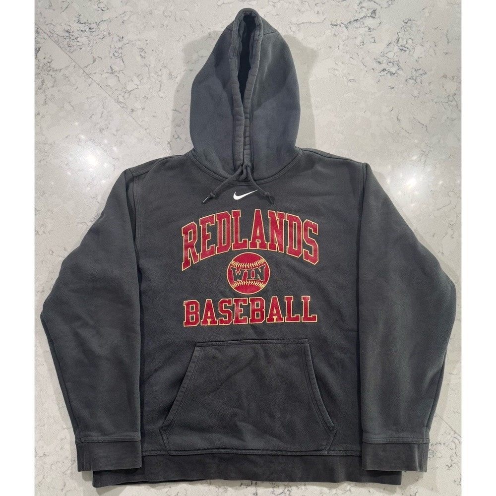 Nike University of‎ Redlands Baseball Hoodie Mens XL Gray Red Fleece Swoosh Logo